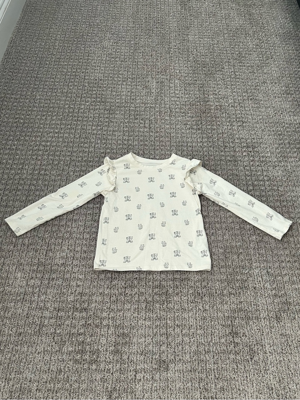 Garanimals Cream Long-Sleeve Ruffle Shoulder Top with Tiny Cat Print